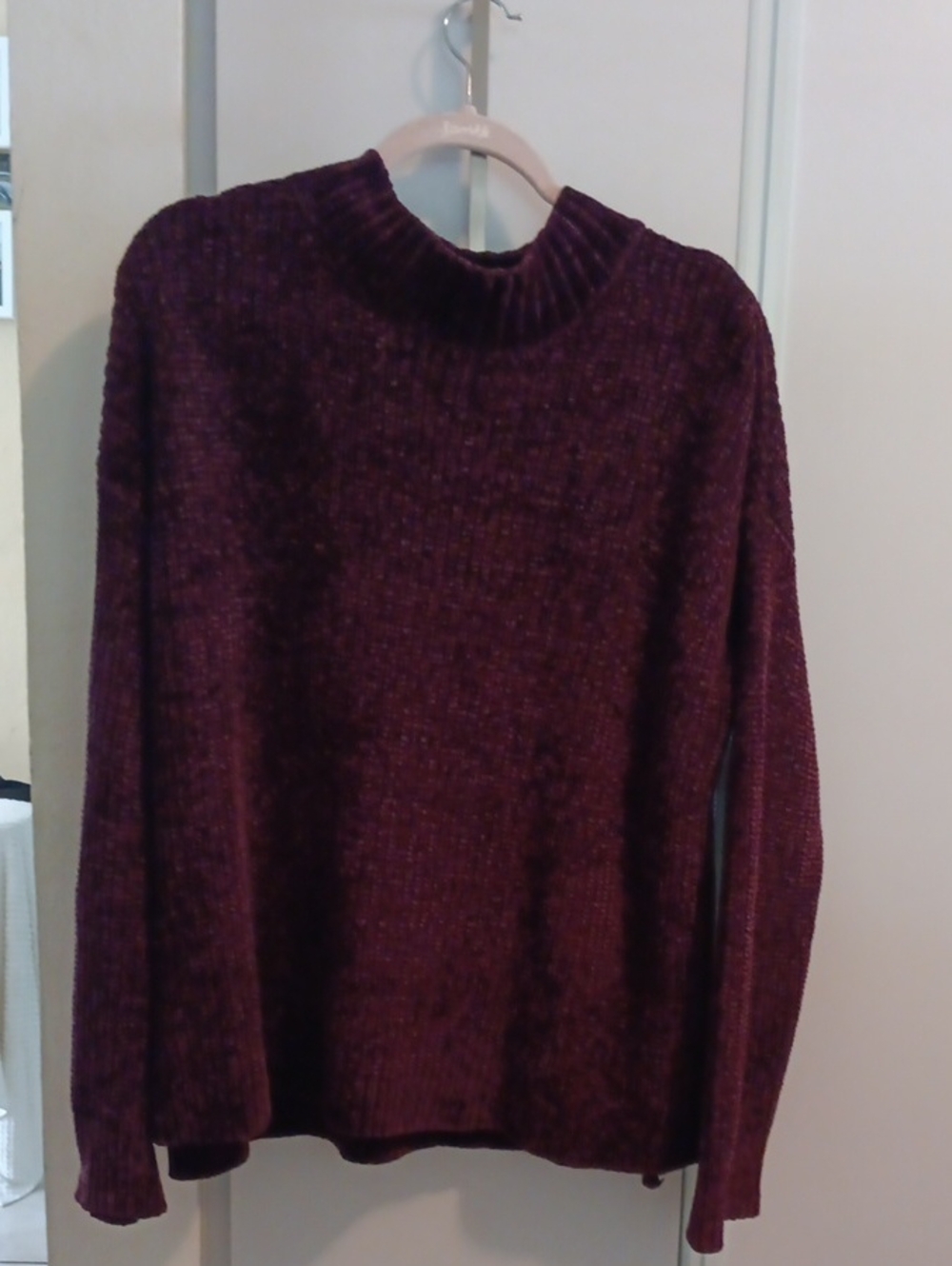 Time and Tru Deep Wine Chenille Mock Neck Sweater